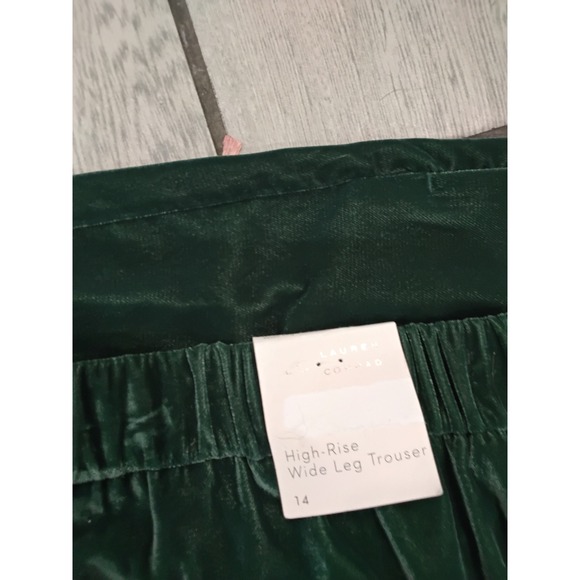 LC Lauren Conrad High Rise Wide Leg Velvet Trouser Pants Green Size 14 - Picture 5 of 8